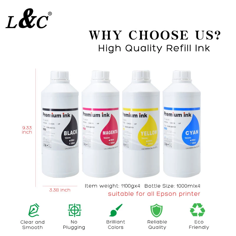 L&C Wholesale Custom Sublimation Printing Ink Dye Sublimation Ink for Epson L200 F6370 Et1110 Et15000 3150 3800 4800