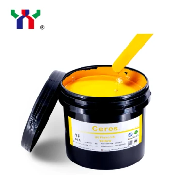 Inchiostro per stampa flessografica UV/LED Ceres di alta qualità con forte forza adesiva per la stampa di carta ed etichette (materiali PP, PET), colore giallo, 5 kg/barile